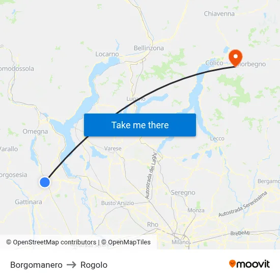 Borgomanero to Rogolo map