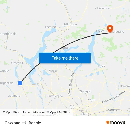 Gozzano to Rogolo map