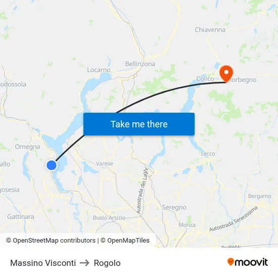 Massino Visconti to Rogolo map