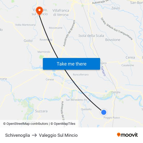 Schivenoglia to Valeggio Sul Mincio map