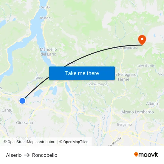 Alserio to Roncobello map