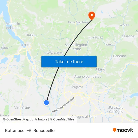 Bottanuco to Roncobello map