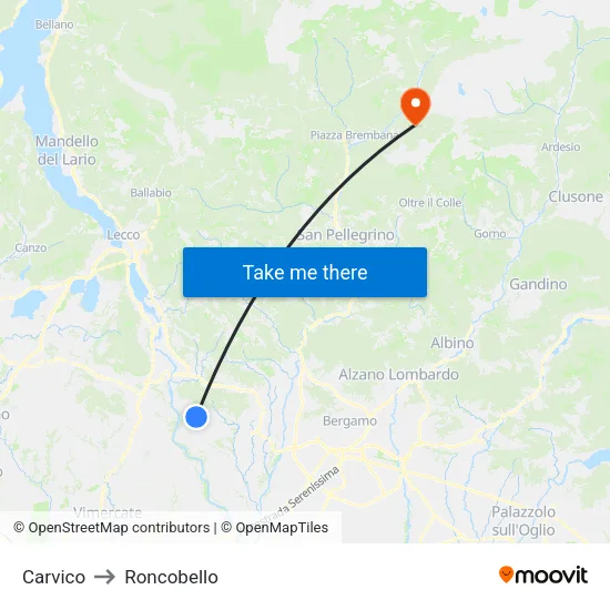 Carvico to Roncobello map