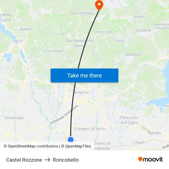 Castel Rozzone to Roncobello map