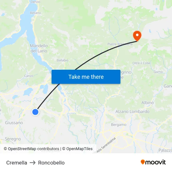 Cremella to Roncobello map