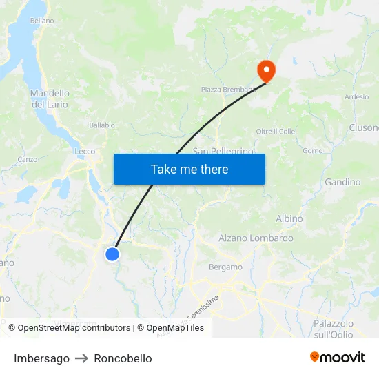Imbersago to Roncobello map
