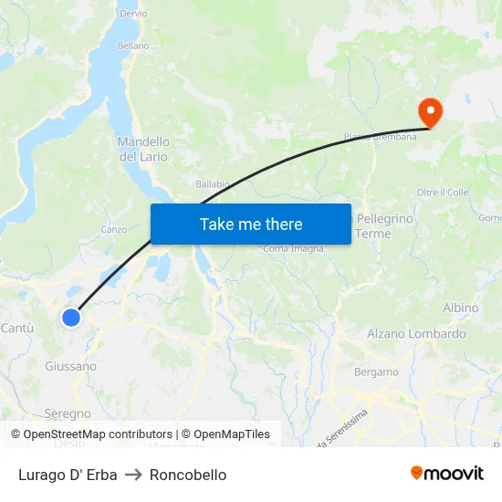 Lurago d'Erba to Roncobello map