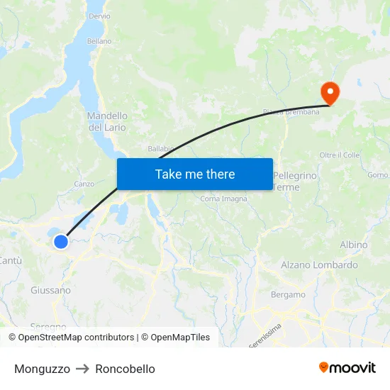 Monguzzo to Roncobello map