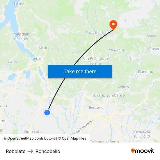 Robbiate to Roncobello map