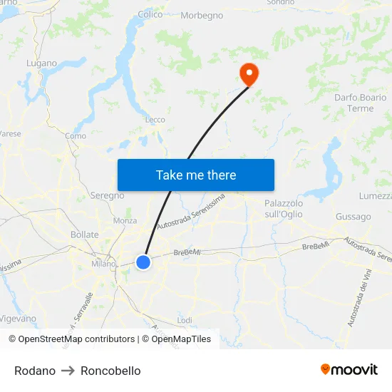Rodano to Roncobello map