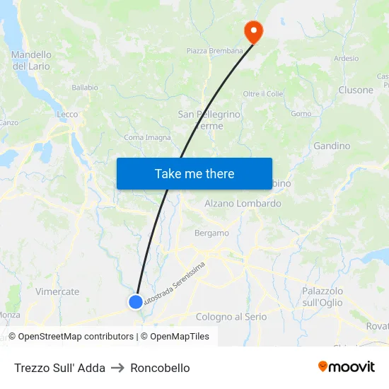 Trezzo Sull' Adda to Roncobello map
