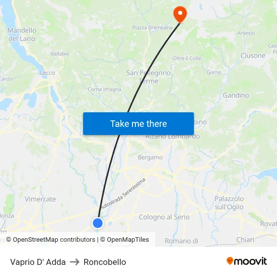 Vaprio D' Adda to Roncobello map