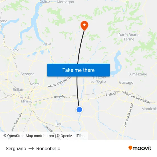 Sergnano to Roncobello map