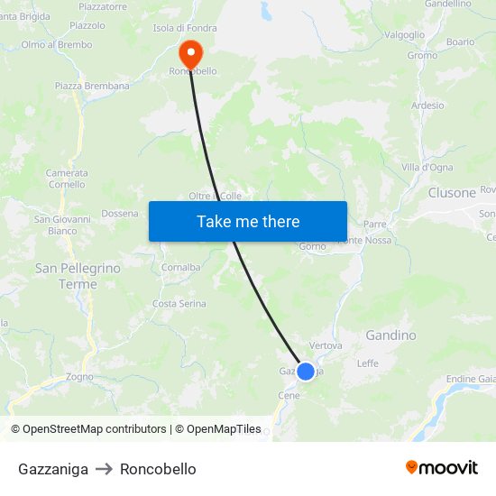 Gazzaniga to Roncobello map