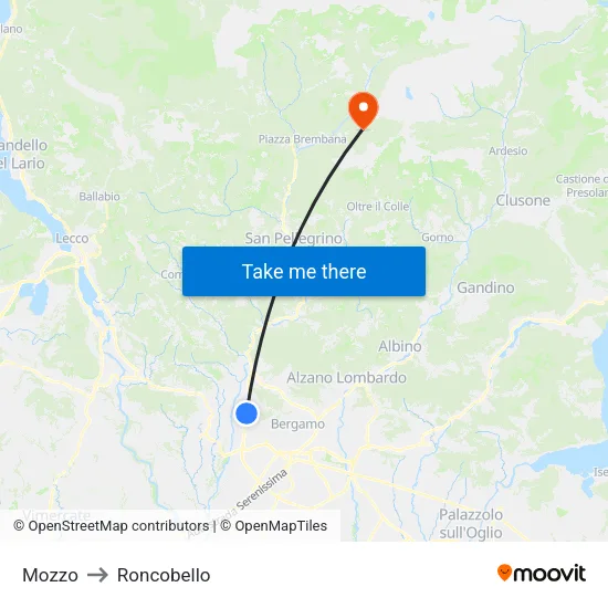Mozzo to Roncobello map