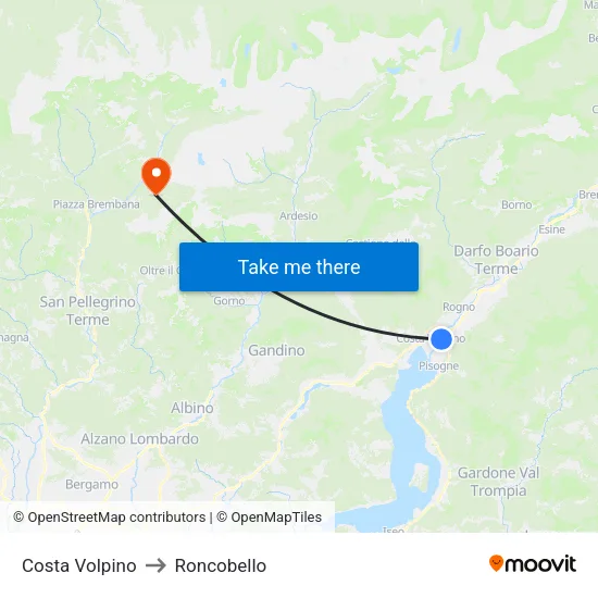 Costa Volpino to Roncobello map