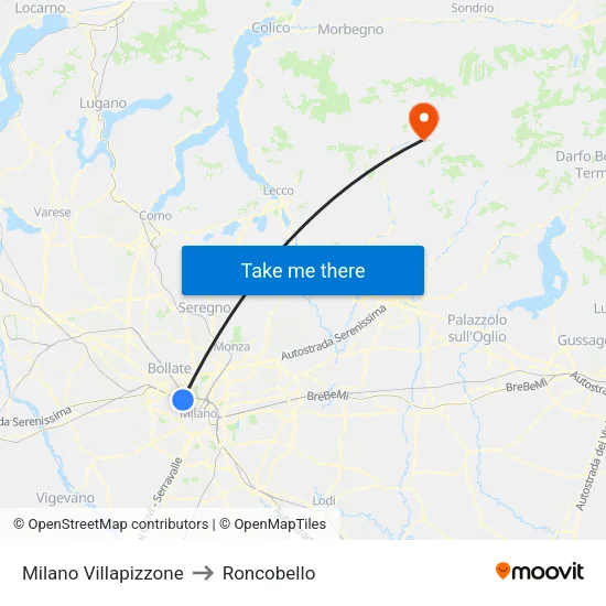 Milano Villapizzone to Roncobello map