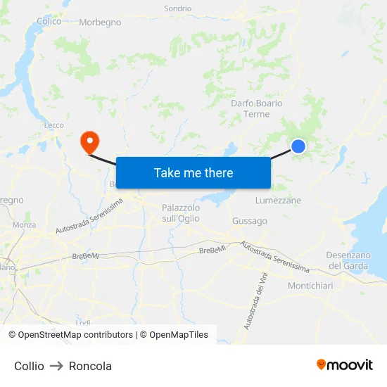Collio to Roncola map