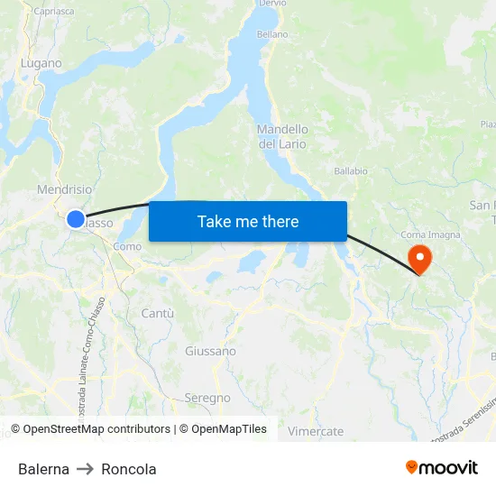 Balerna to Roncola map