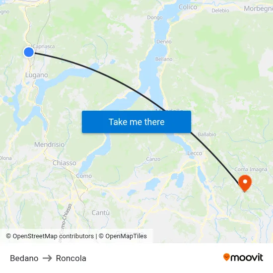 Bedano to Roncola map