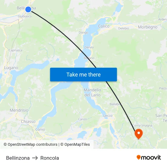 Bellinzona to Roncola map