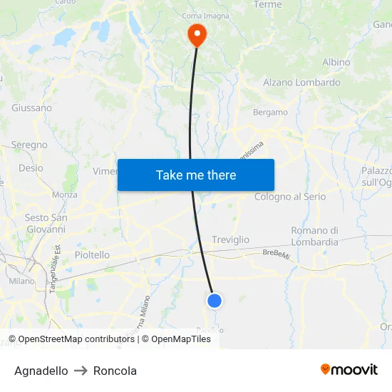 Agnadello to Roncola map
