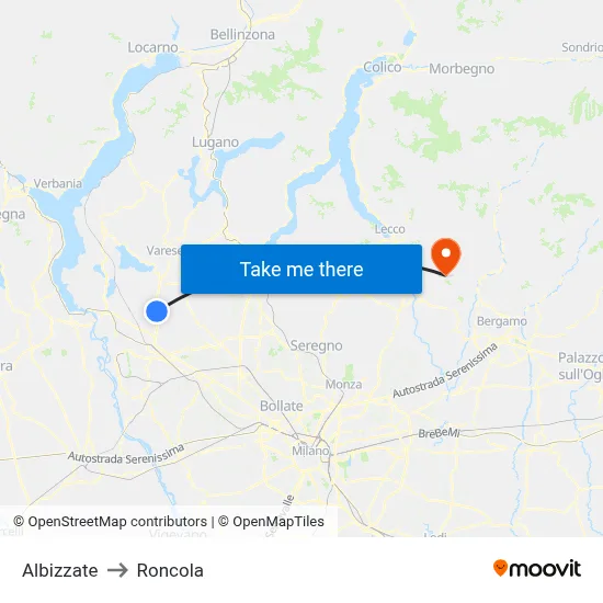 Albizzate to Roncola map