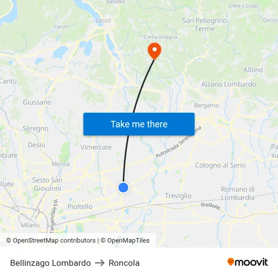 Bellinzago Lombardo to Roncola map