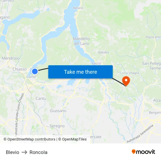 Blevio to Roncola map