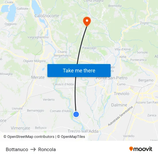 Bottanuco to Roncola map