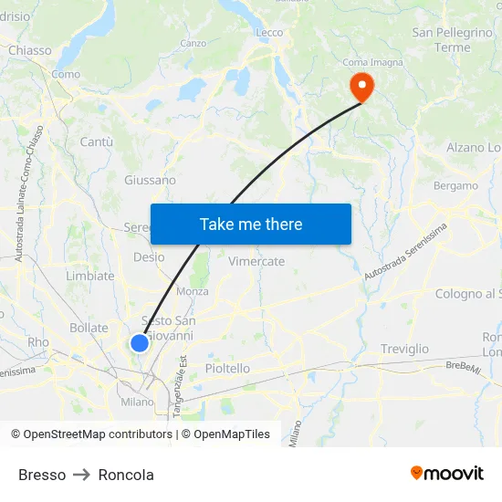 Bresso to Roncola map