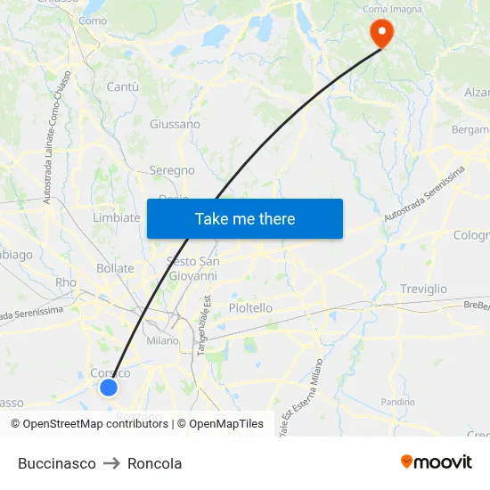 Buccinasco to Roncola map