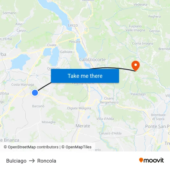 Bulciago to Roncola map