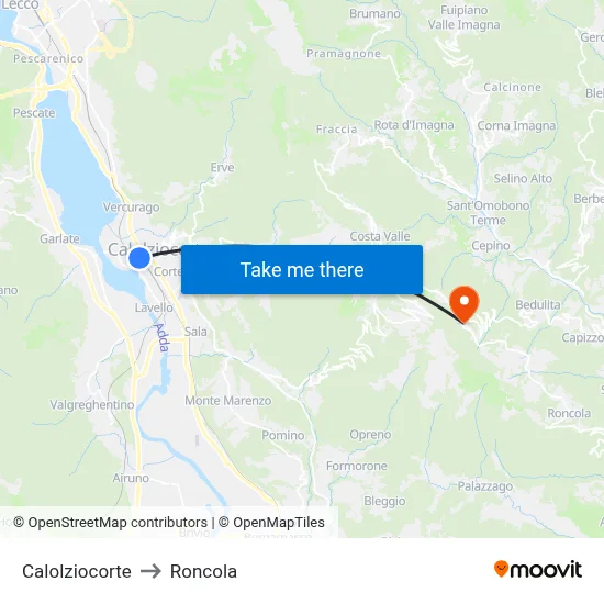 Calolziocorte to Roncola map