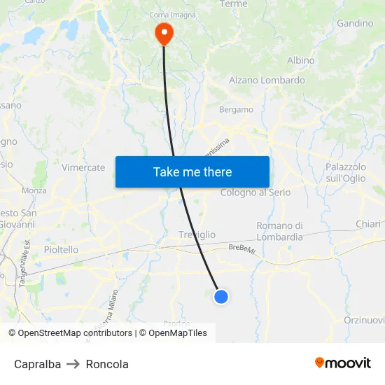 Capralba to Roncola map