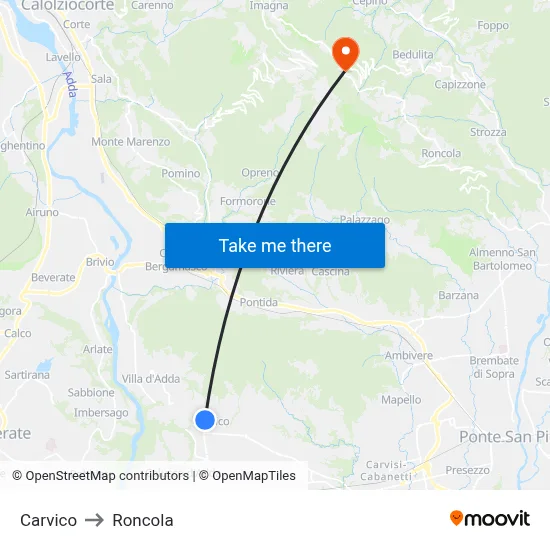 Carvico to Roncola map