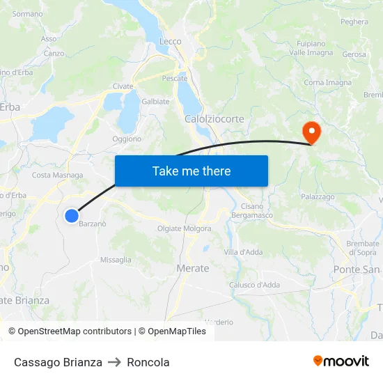 Cassago Brianza to Roncola map