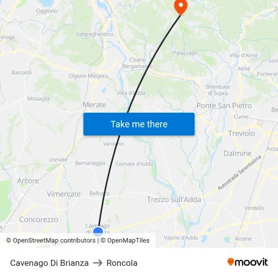 Cavenago Di Brianza to Roncola map