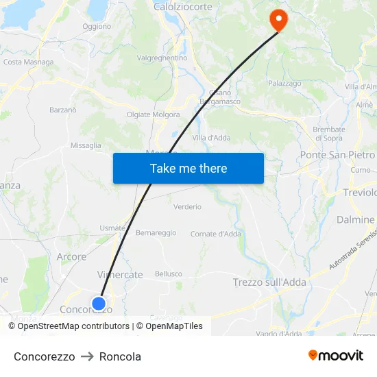Concorezzo to Roncola map