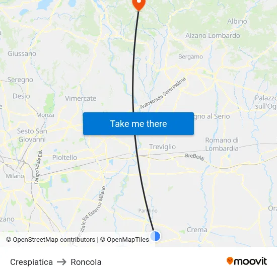 Crespiatica to Roncola map