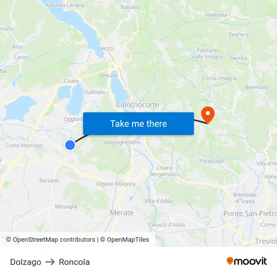 Dolzago to Roncola map