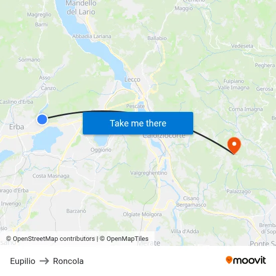 Eupilio to Roncola map