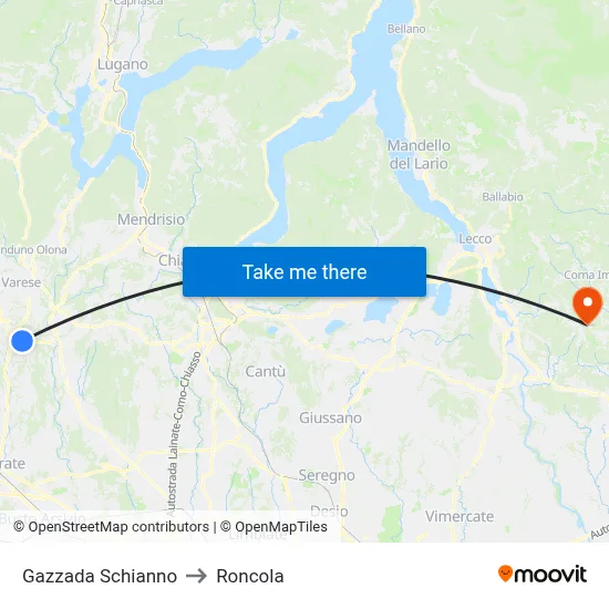 Gazzada Schianno to Roncola map