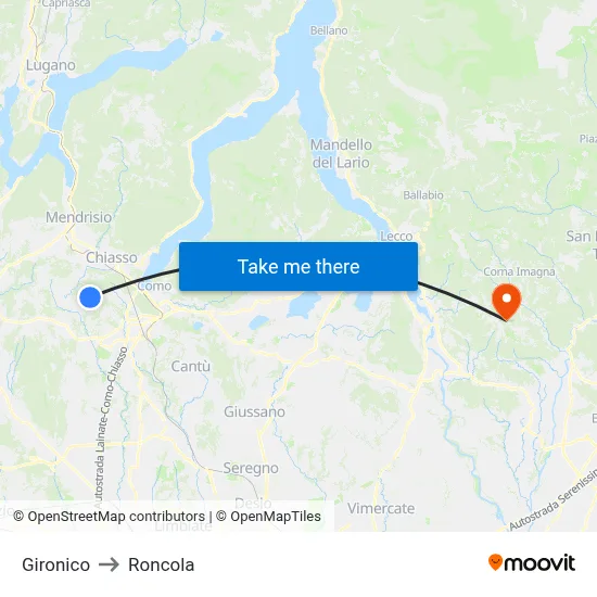 Gironico to Roncola map