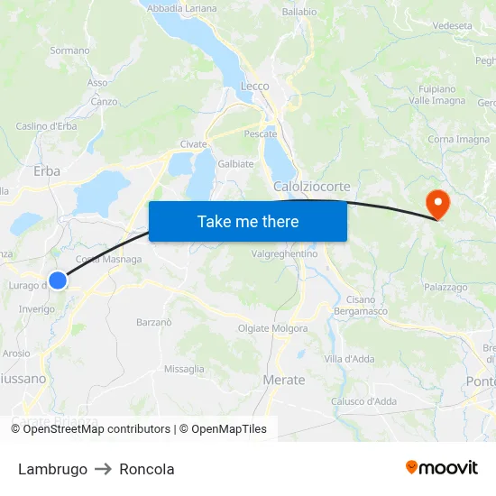 Lambrugo to Roncola map