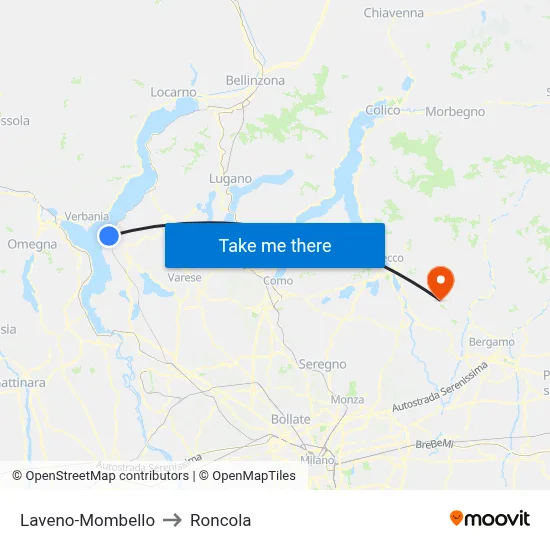 Laveno-Mombello to Roncola map