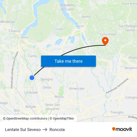 Lentate Sul Seveso to Roncola map