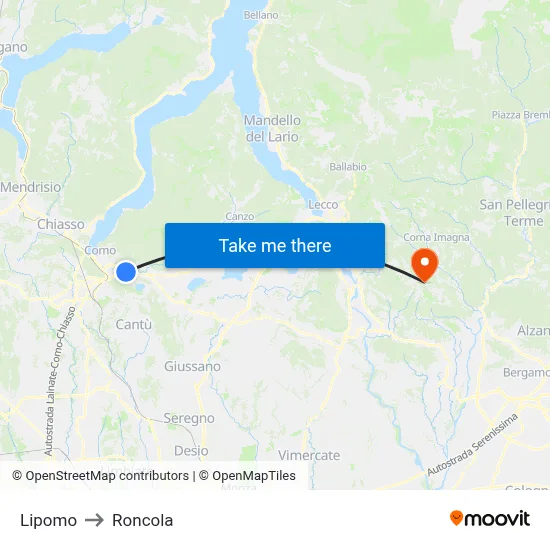 Lipomo to Roncola map