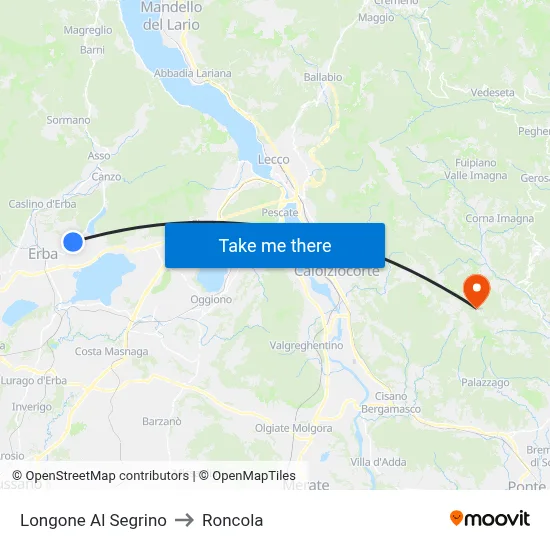 Longone Al Segrino to Roncola map