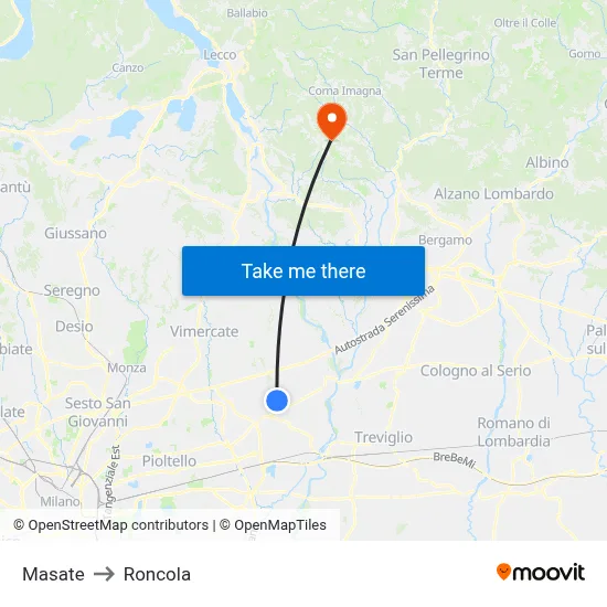 Masate to Roncola map